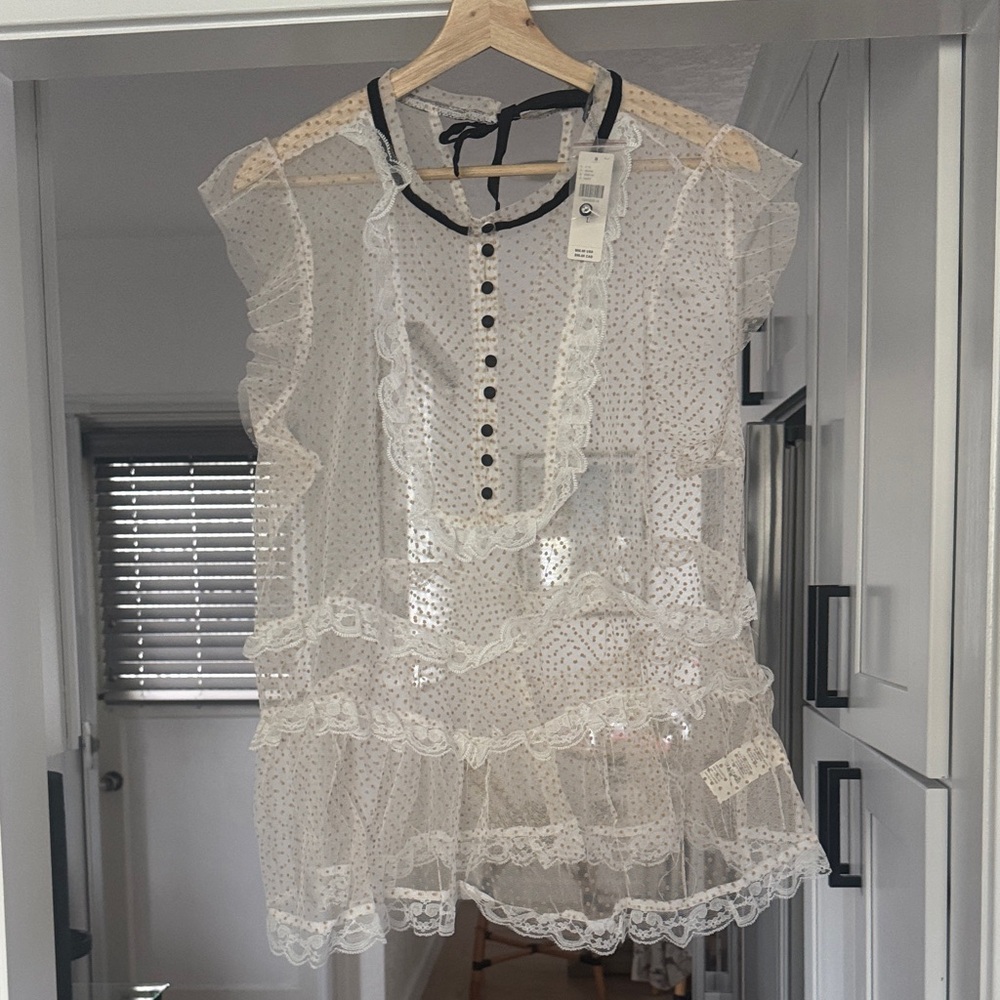 Anthropologie Sheer White Lace Top